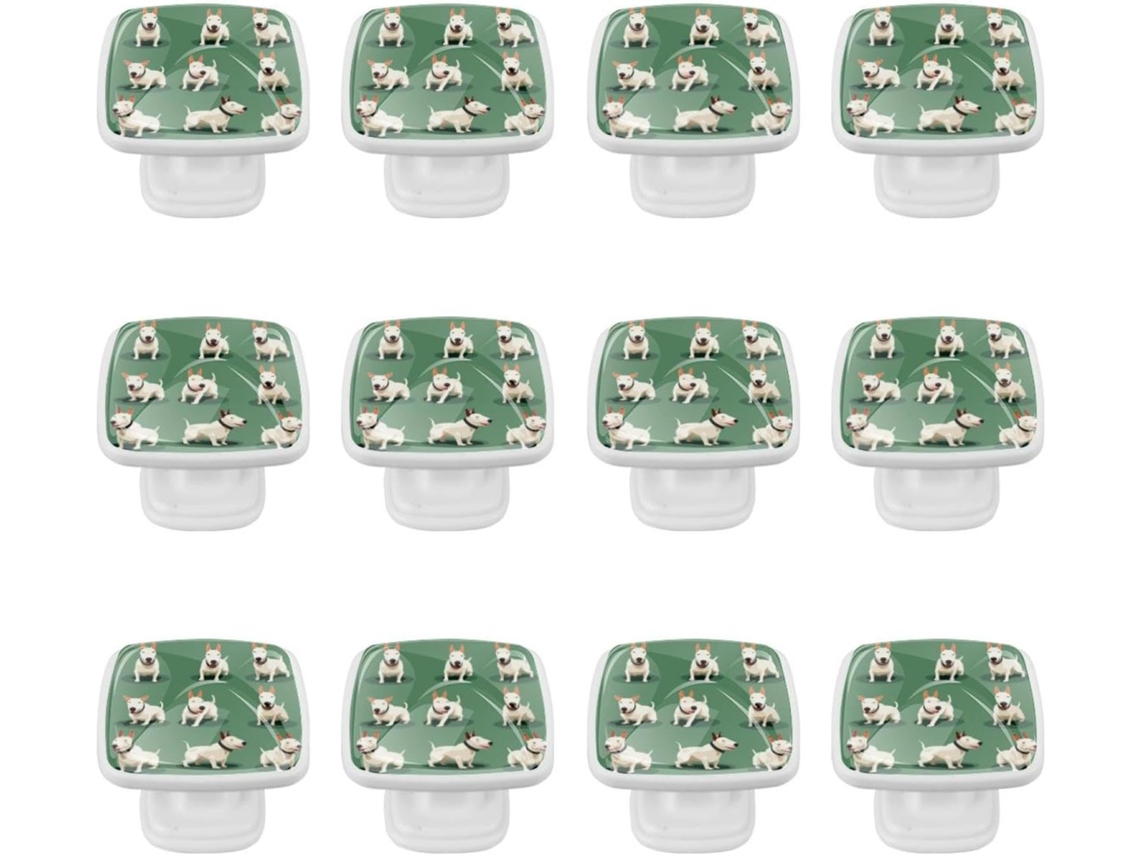 Puxadores Quadrados Para Armários De Cozinha, Puxadores Para Armários E Gavetas, 12 Peças, Desenho De Bulldog Verde