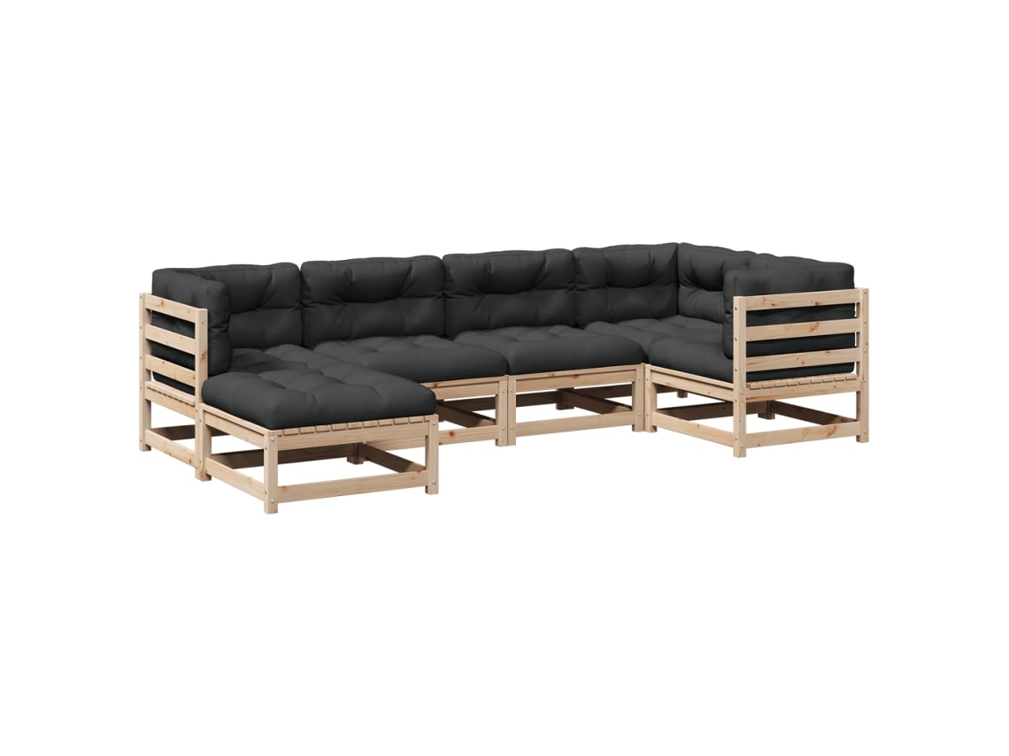Conjunto 6 de Sofás de Jardim com Almofadões Pinho VIDAXL Maciço