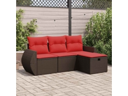 Vidaxl 4 Pcs Conjunto Sofás De Jardim C/ Almofadões Vime Pe Castanho