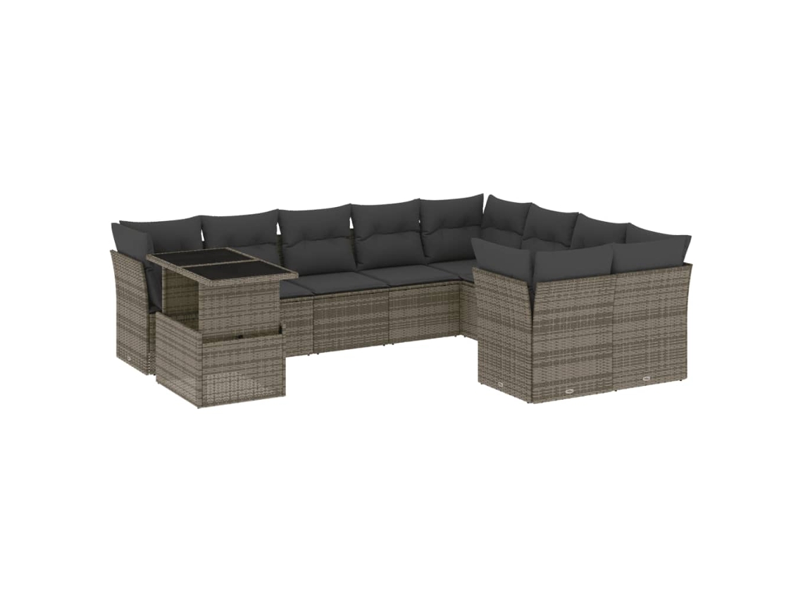 Conjunto de 10 Sofás de Jardim com Almofadões Vime Pe Cinzento MAISON EXCLUSIVE