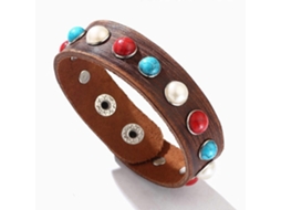 Pulseira De Couro, Pulseira De Couro Genuíno Feminino De Moda Com Turquesa E Incrustação De Pérolas Brancas
