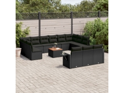 Jogo de Sofá 14 Peças P/ Jardim C/ Almofadões Vime Pe Preto Dkd Home Decor
