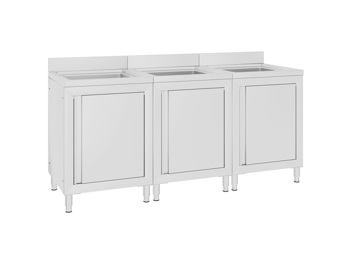Vidaxl Armários C/ Lava-louça Cozinha Comercial 3 Pcs Aço Inoxidável
