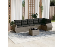 Vidaxl 7 Pcs Conjunto Sofás P/ Jardim C/ Almofadões Vime Pe Cinzento