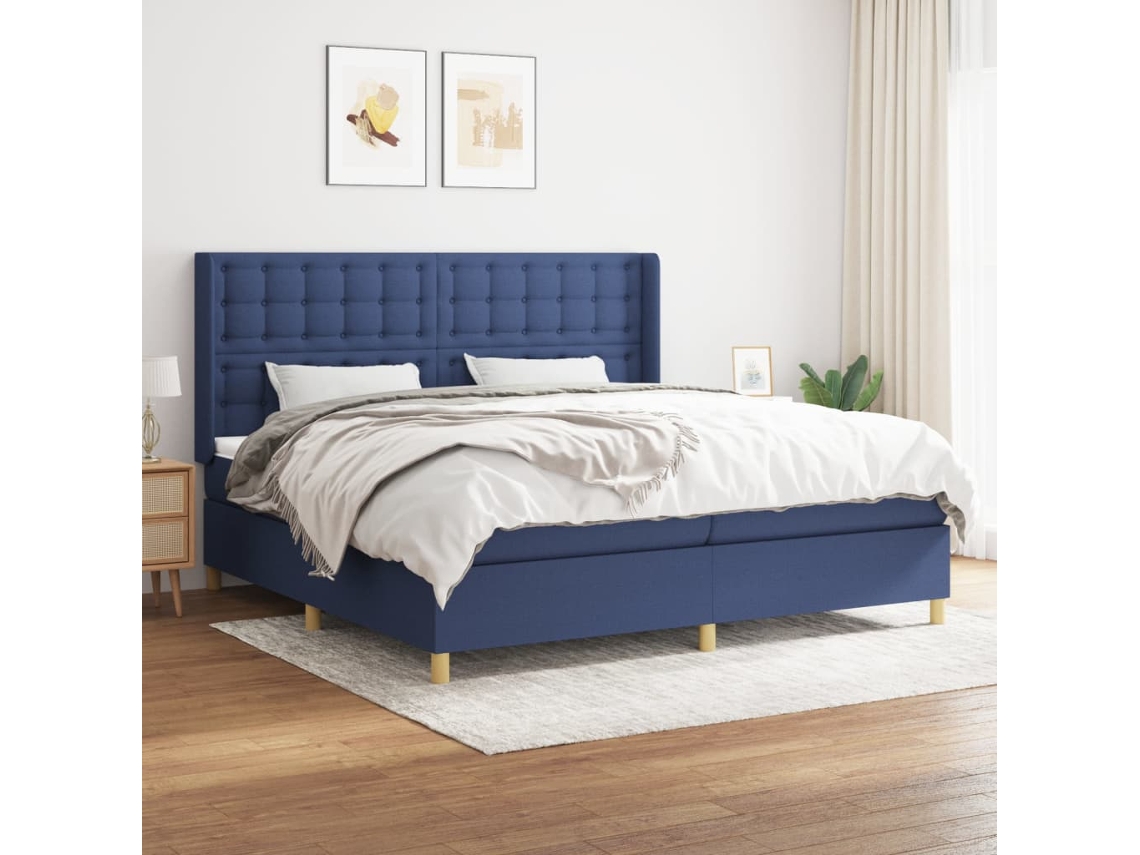 Vidaxl Cama Com Molas/colchão 200x200 Cm Tecido Azul