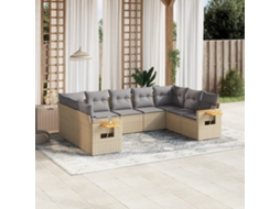 Conjunto de 9 Sofás para Jardim com Almofadas Vime Pe Bege Dkd Home Decor