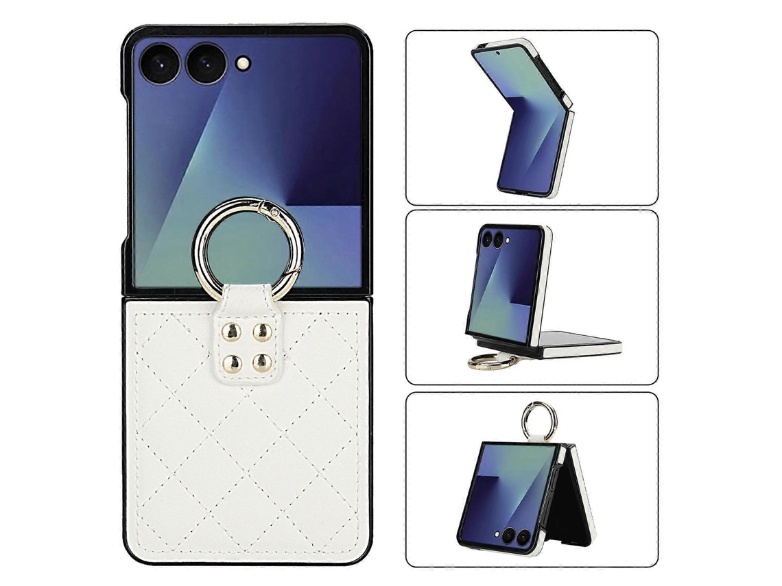 Capa De Celular Em Pu Com Suporte De Anel E Textura Rômbica Para Samsung Galaxy Z Flip7 5g