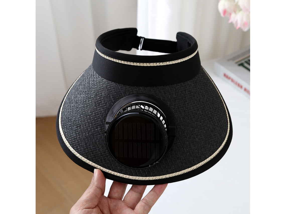 Chapéu de Sol Elétrico de Aba Larga com Ventilador para Homens, Proteção Uv. MDUG (preto)