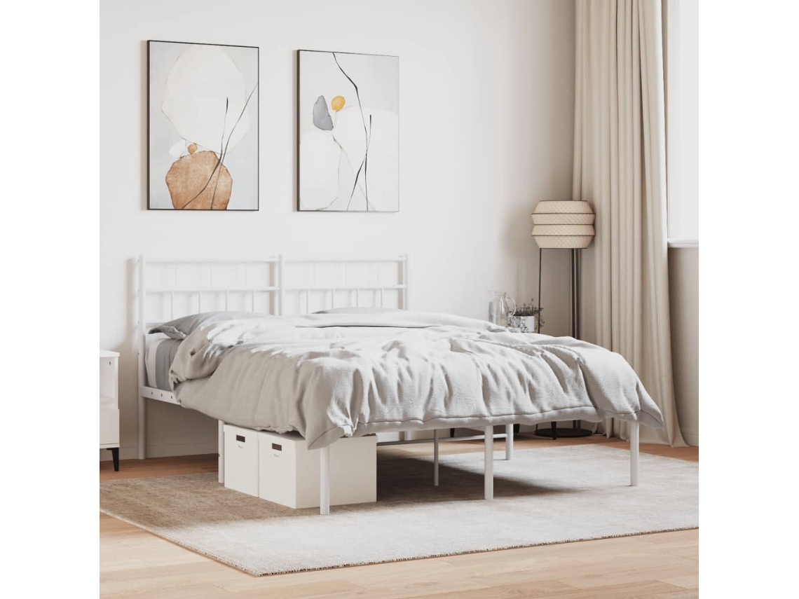 Vidaxl Estrutura De Cama Com Cabeceira 140x200 Cm Metal Branco