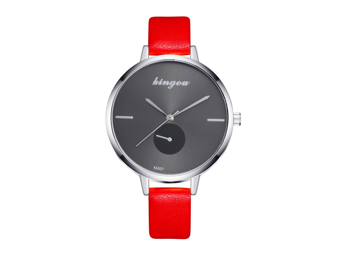Relógio de Pulso Feminino de Quartzo Fashion Simples com Pulseira de Couro Vermelha
