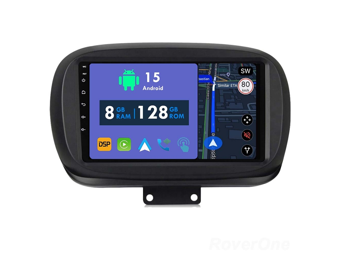 Auto Rádio Carro Bluetooth Autoradio 8GB RAM 128G ROM CarPlay Navegação GPS Ecrã Táctil RoverOne para Fiat 500X 2014-2020  