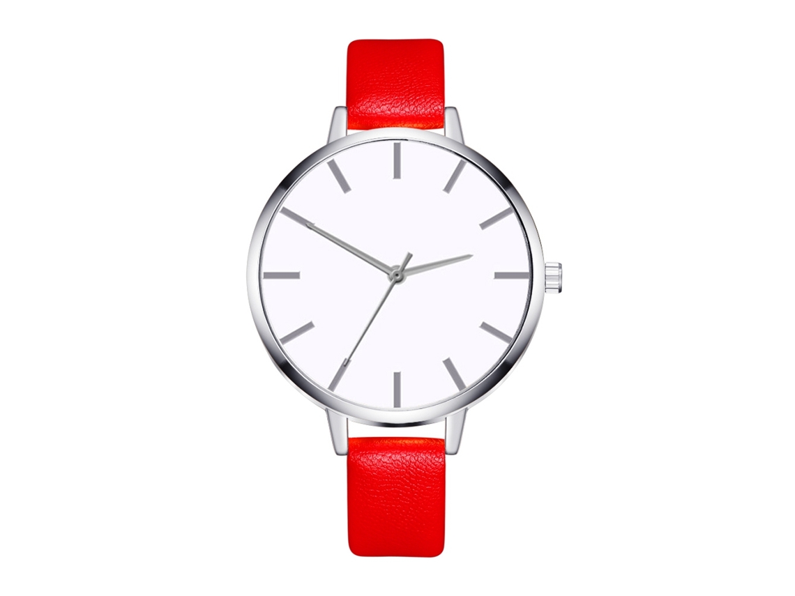 Relógio de Pulso Feminino de Quartzo Estilo Simples com Pulseira de Couro Pu Vermelho