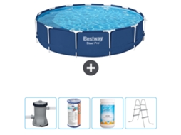 Piscina BESTWAY Round Steel Pro 396 X 84 Cm Azul Incluindo Bomba Filtro Cloro Escada
