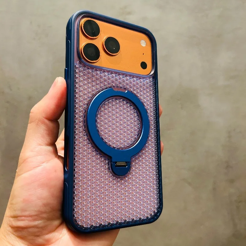 Capa Protetora Giratória Com Dissipação De Calor Em Formato De Colmeia Para Iphone 14 Plus (azul), Compatível Com Magsafe.