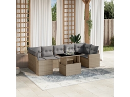 Vidaxl 8 Pcs Conjunto De Sofás P/ Jardim Com Almofadões Vime Pe Bege