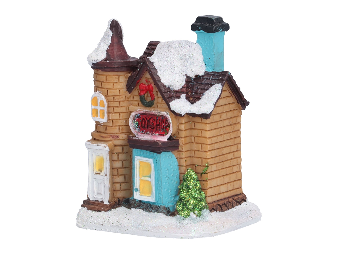Casas de Natal Decorativas em Resina Luminosa com Efeito de Neve e Luzes Led Quentes CHABERLU