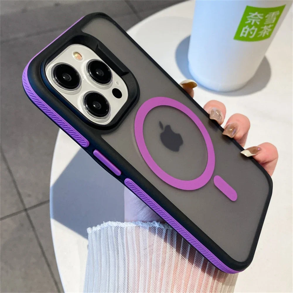 Capa Magnética Semitransparente Fosca Colorida Para Iphone 15 Pro Max (roxa)