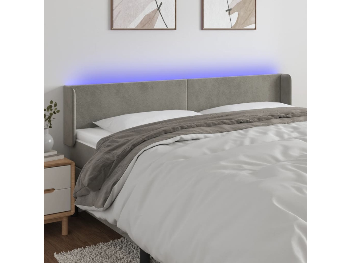 Cabeceira Cama C/ Luzes Led Veludo 163x16x78/88 Cm Cinza-claro