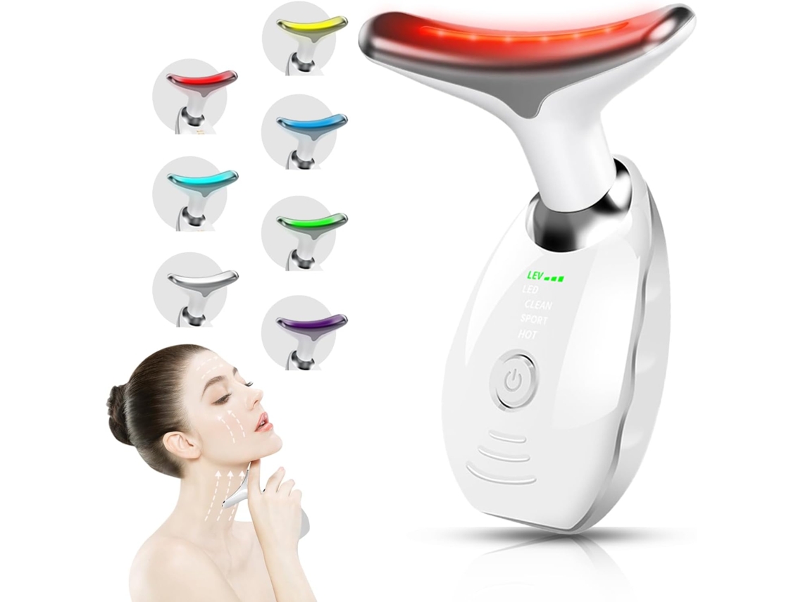 Massageador facial multifuncional para pescoço com 7 cores, ferramenta para cuidados com a pele