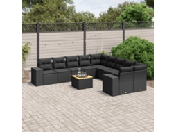 Vidaxl 11 Pcs Conjunto Sofás De Jardim C/ Almofadões Vime Pe Preto