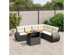 Vidaxl 7 Pcs Conjunto De Sofás P/ Jardim C/ Almofadões Vime Pe Preto