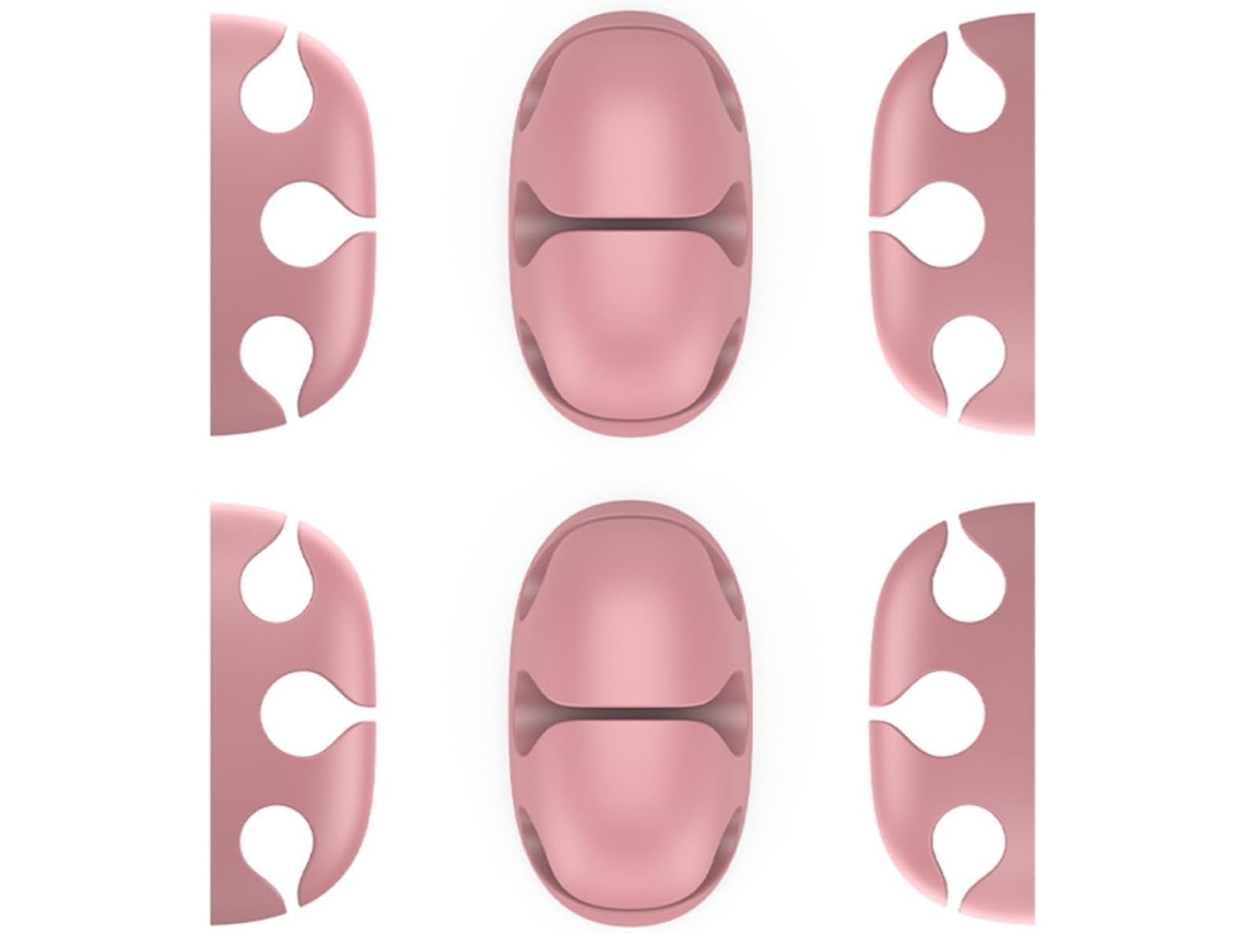 Pacote Com 6 Unidades De Abraçadeiras De Silicone Adesivas Rosa Para Organização De Cabos.