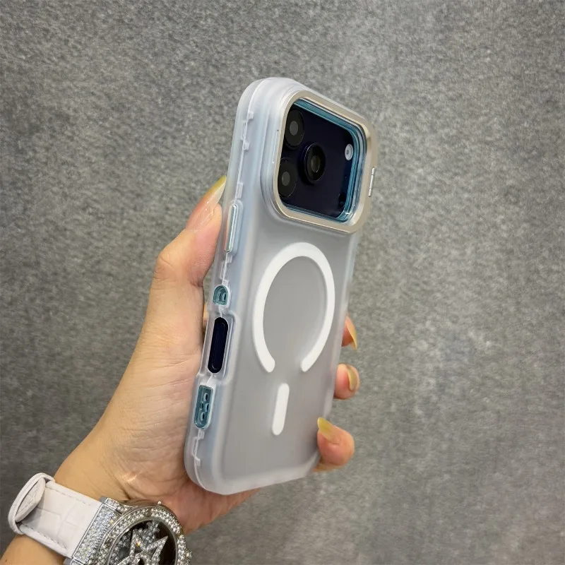 Capa Magnética Para Celular Com Suporte Para Lente (iphone 13 Pro Max Azul), Acabamento Fosco, Resistente A Impactos.