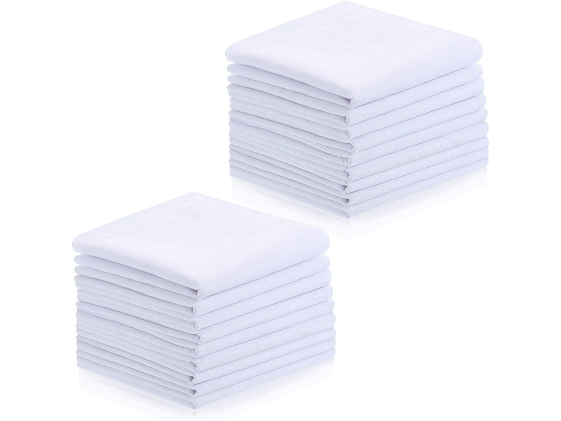 Pacote com 18 Lenços Masculinos, Algodão Macio, Branco Clássico para Homens AQUAFORGE