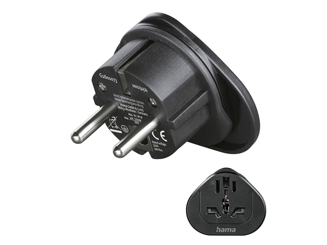 Adaptador De Viagem Universal Tipo E/f Mundo, Ue Preto