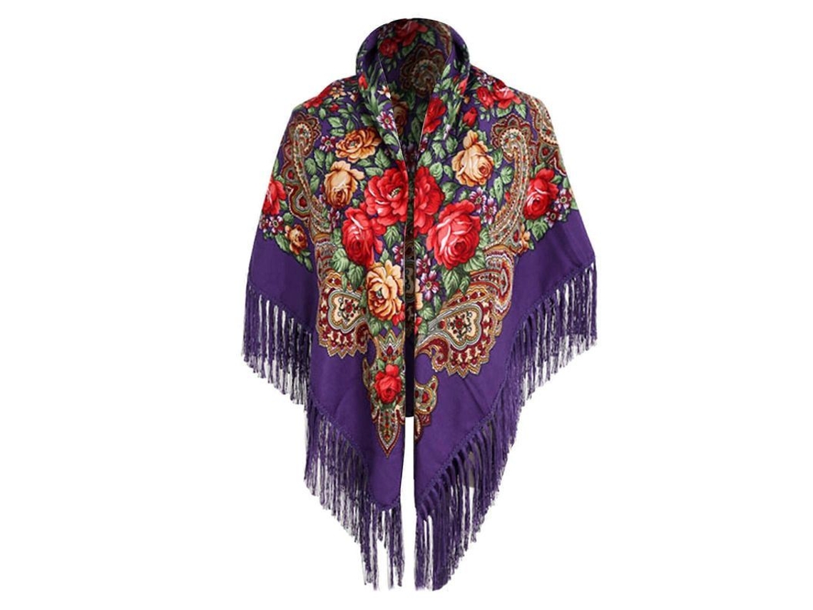 Falda De Mulher Em Oferta Bufanda Russa Babushka Estilo Tradicional Retro Ucraniano Impresso Com Borlas Quadrado Roxo Morado