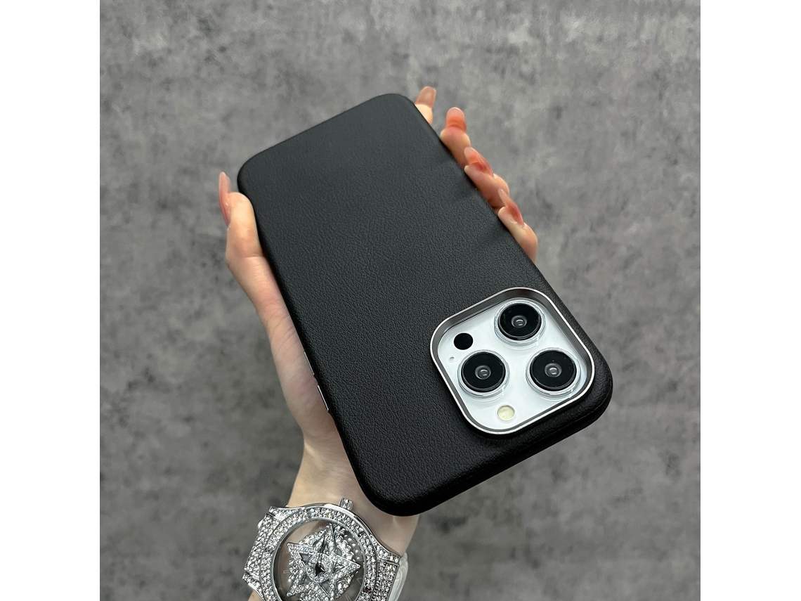 Capa Para Iphone 17 Pro Em Couro Macio Preto, Resistente A Quedas.
