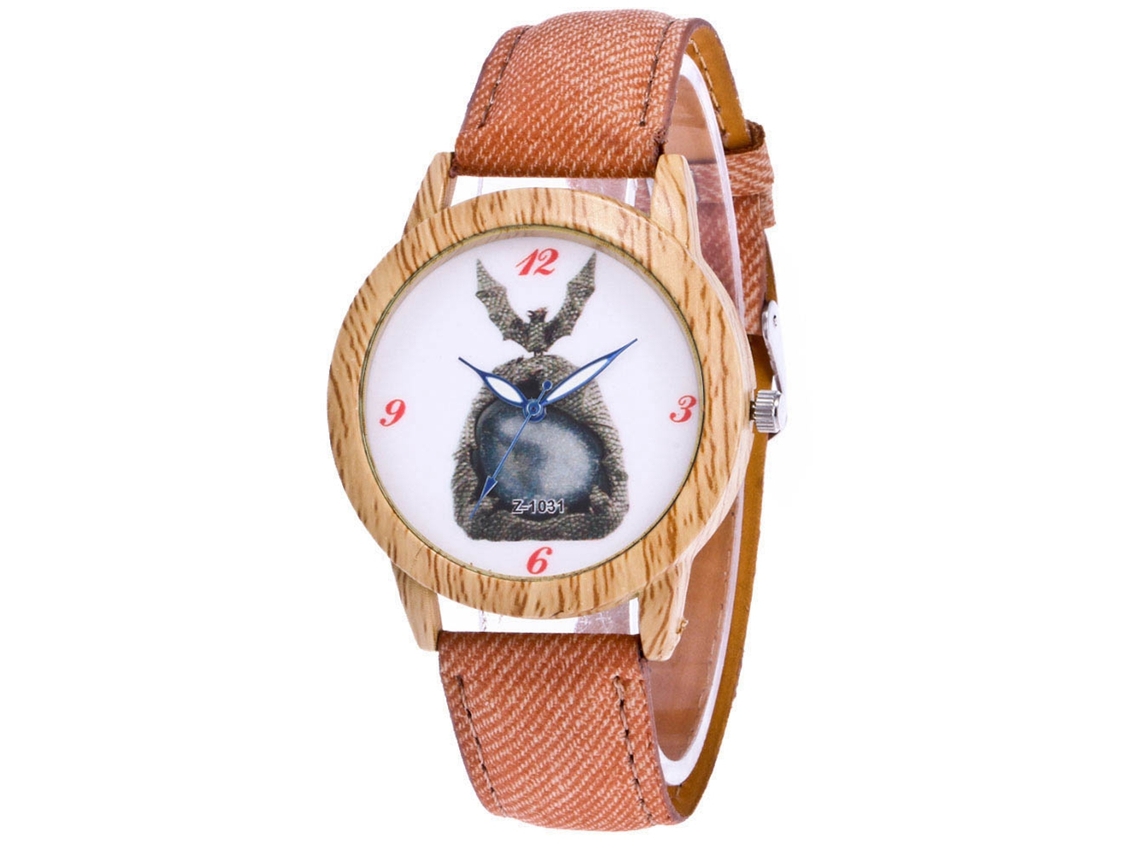 Reloj De Cuarzo Casual Para Hombre Mujer Niña Dial Redondo Correa De Denim Café Claro