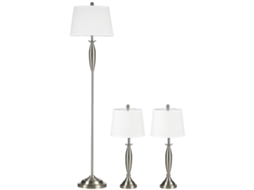 Conjunto Iluminação 3 Peças Luminária Chão 2 Mesa Acabamento Linho 38x38x158cm Prata Branco