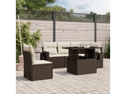 Vidaxl 6 Pcs Conjunto De Sofás Jardim C/ Almofadões Vime Pe Castanho
