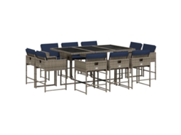 Conjunto de Jantar 11 Peças com Almofadas em Rattan Sintético Cinza MAISON EXCLUSIVE