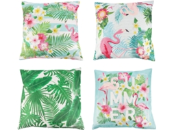 Conjunto de 4 Capas Almofada com Estampa Artística Flamingos e Folhas Decorativas Confortáveis para CHABERLU