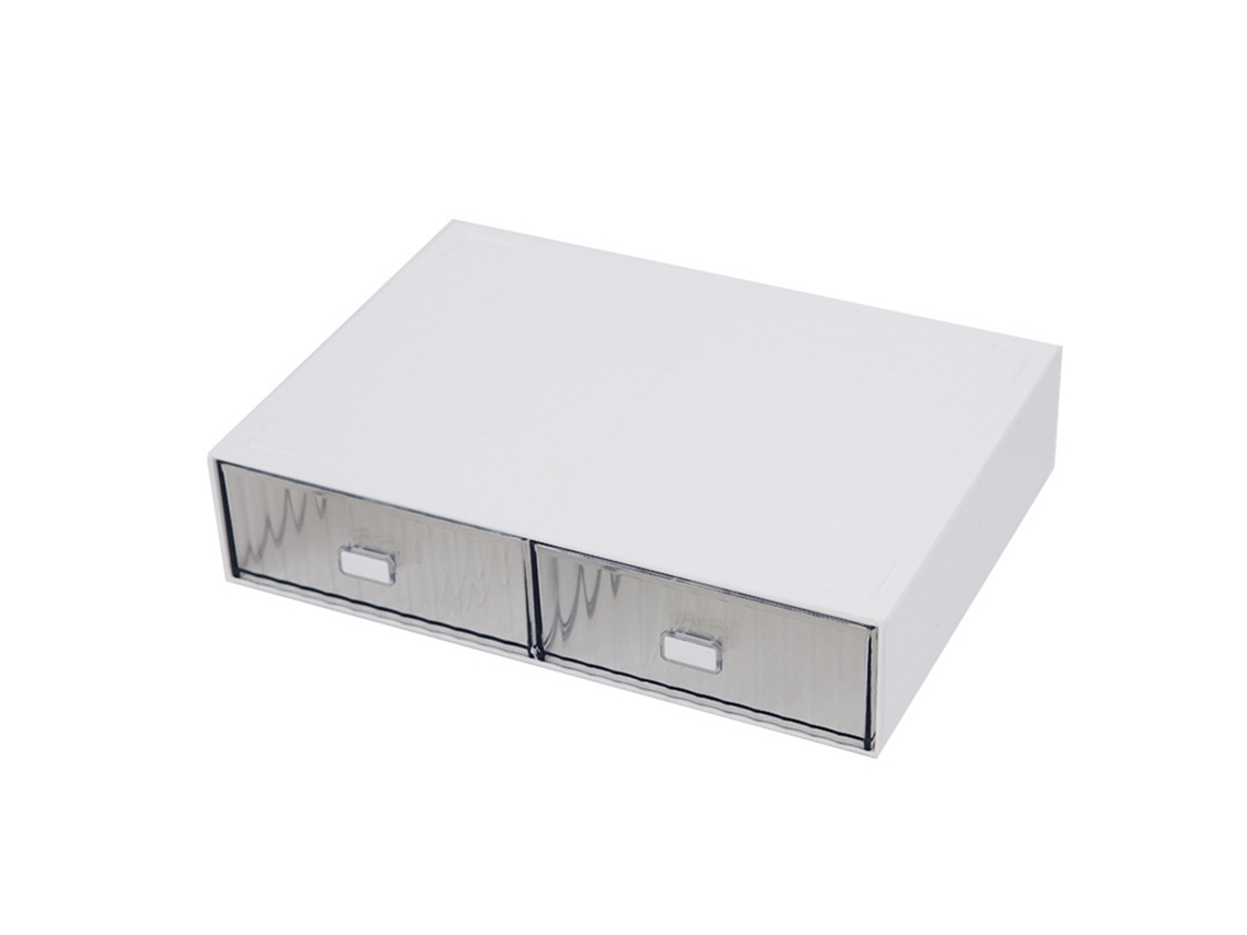 Organizador de Gavetas para Mesa Plástico Diy À Prova de Água e Poeira com 2 Gavetas Branco Listrado | S/MARCA