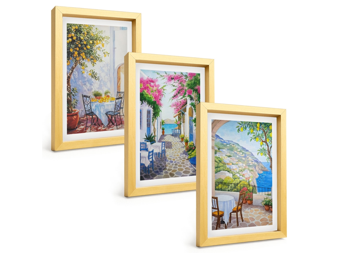 Composição De Quadros Ruas Charmosas Com Plantas E Mar Espelharte (3 Peças 20x30 Cm)