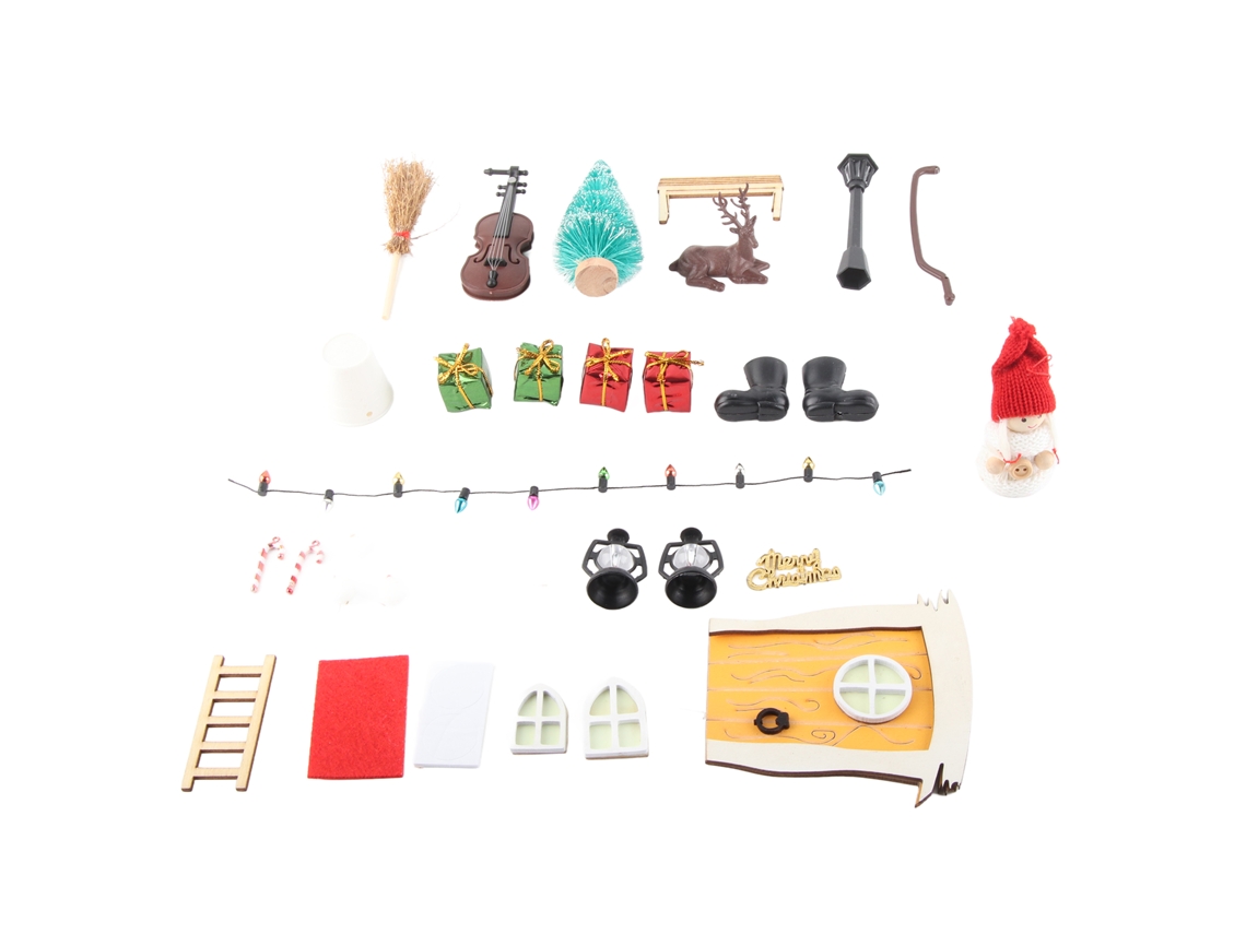 Laxiscreed Conjunto De Decoração De Natal Para Casa De Bonecas 1:12 Com Porta Fada E Elfo