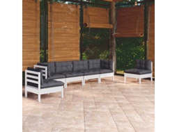 Vidaxl 6 Pcs Conjunto Lounge De Jardim C/ Almofadões Pinho Maciço