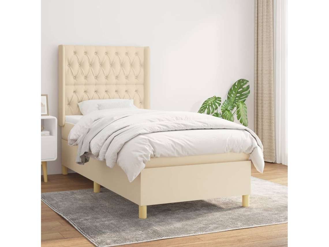 Vidaxl Cama Com Molas/colchão 90x190 Cm Tecido Cor Creme
