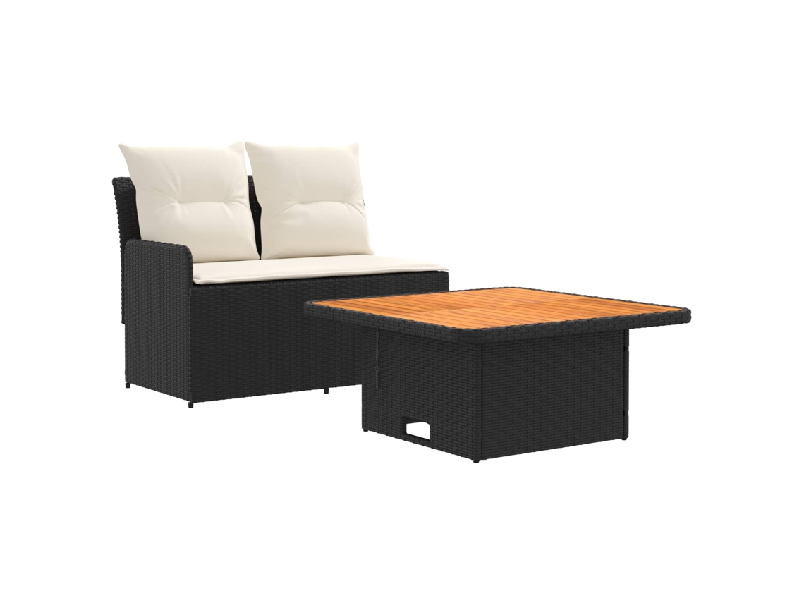 Maison Exclusive - Sofá De Jardim Com Braço E Mesa Levantável 2 Peça Preto E Creme