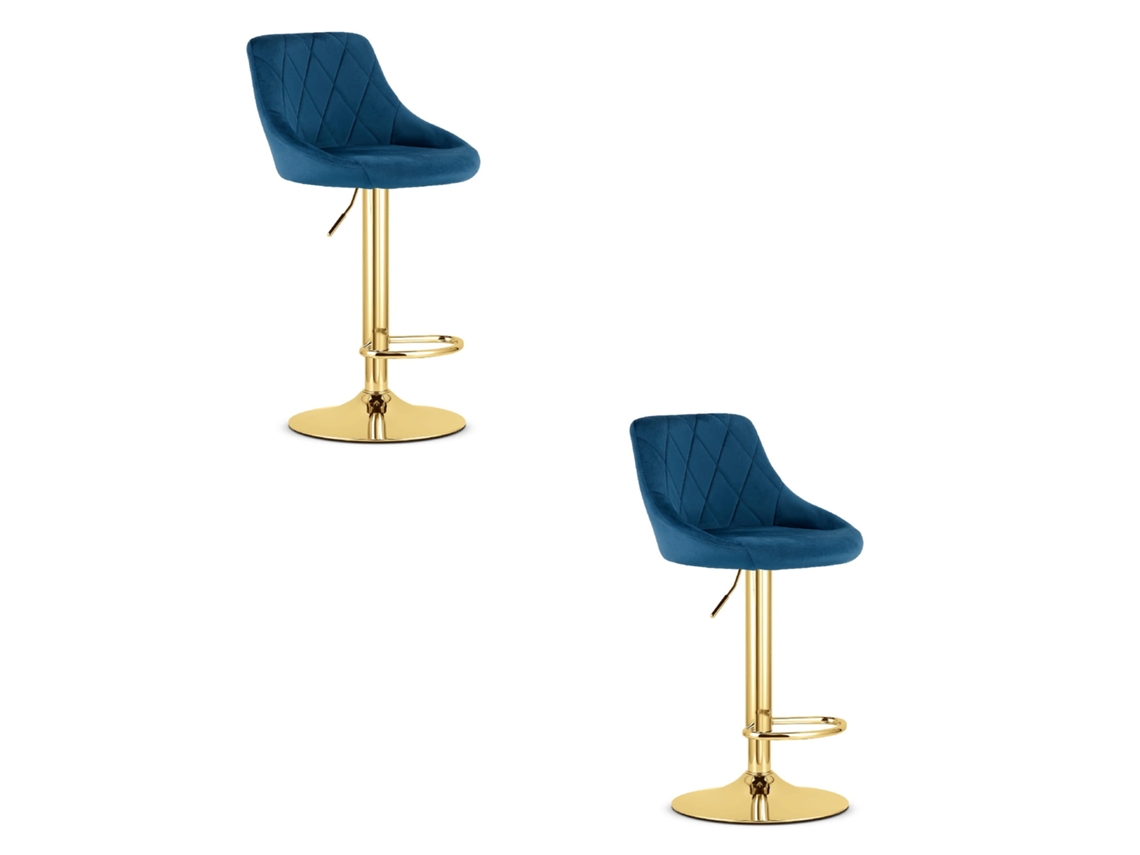 Banqueta De Bar Conjunto De 2 Peças Daka Assento Azul Marinho, Base De Ouro, Assento Giratório Com Altura Ajustável