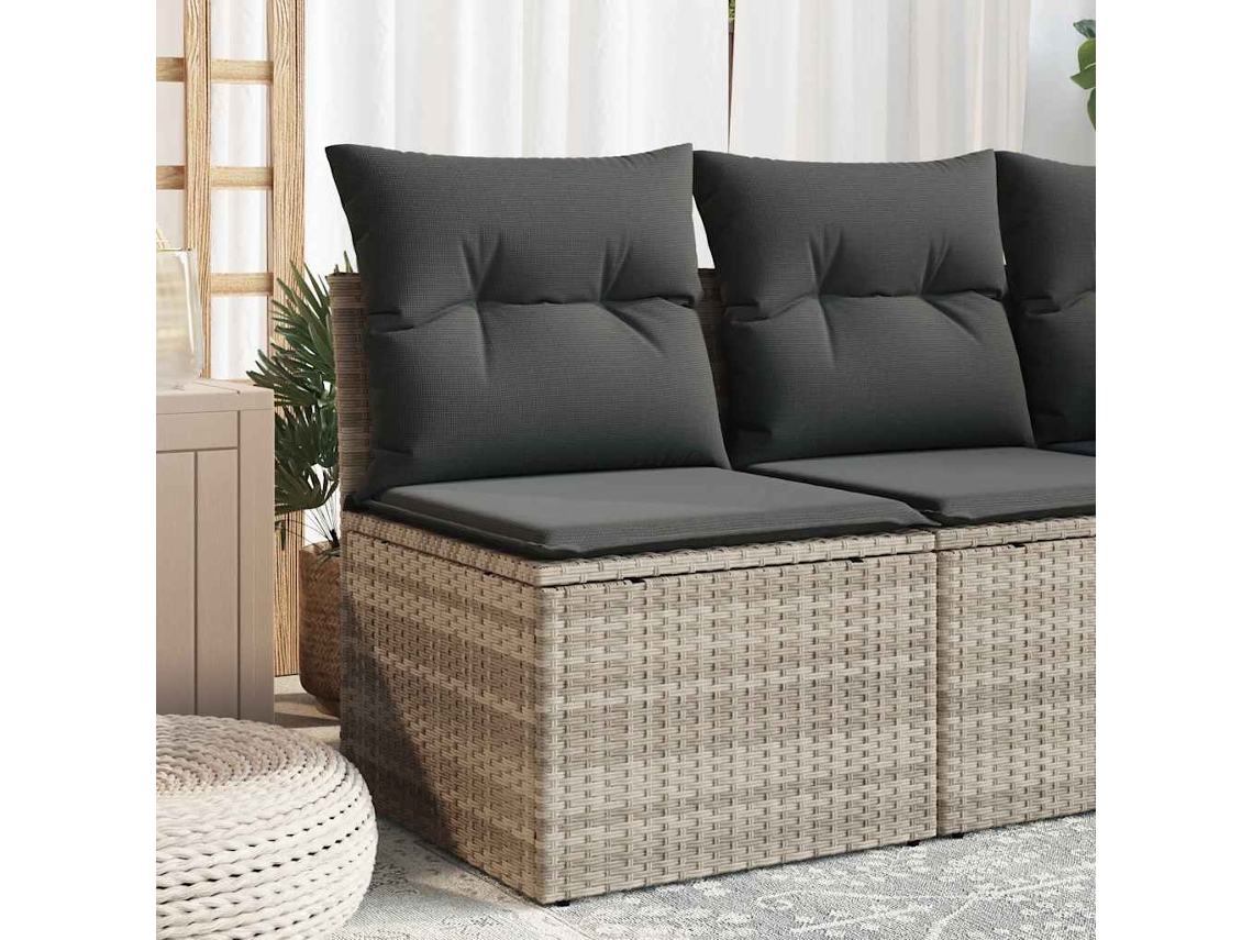 Vidaxl Sofá De Jardim Sem Braços Com Almofadões Vime Pe Cinzento Claro