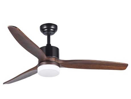 Ventoinha de Teto XTRELAMP Madsen D120Cm Led 18W 6V Metal Preto 3 Lâminas Madeira Carvalho Com Comando