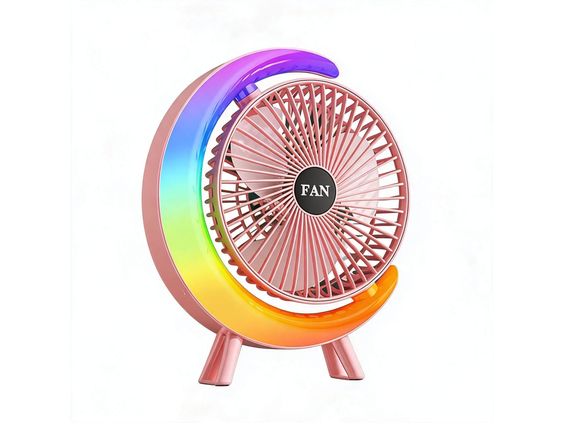 Ventoinha de Mesa Portátil Recarregável Usb HENTEN HOME 3 Velocidades Ajustáveis com Luzes Coloridas Rosa
