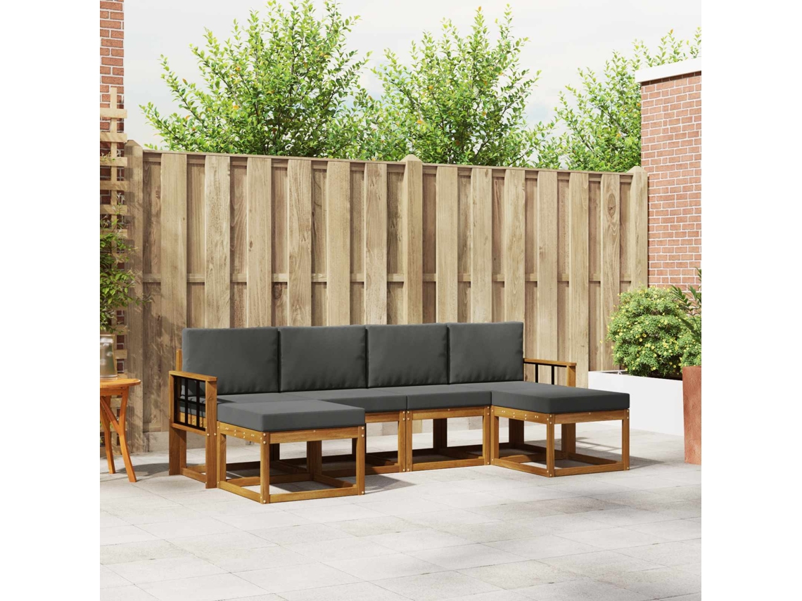 Vidaxl Conjunto De Sofás Para Exterior 6 Pcs Natural E Antracite