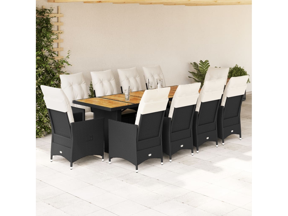 Conjunto Bistrô P/ Jardim C/ Almofadões Vime Pe Preto Dkd Home Decor 11 Peças