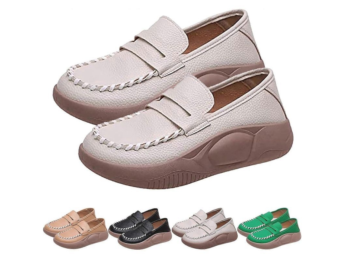 Zapatos De Couro Puro Com Sola Macia, Zapatos Ortopédicos Antiderrapantes Leves E Confortáveis Para Mulher Eu37 Bege Eu37 Bege