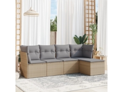 Vidaxl 5 Pcs Conjunto De Sofás P/ Jardim Com Almofadões Vime Pe Bege